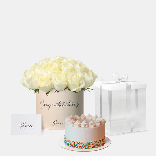 Well Done White Roses with Funfetti Cake