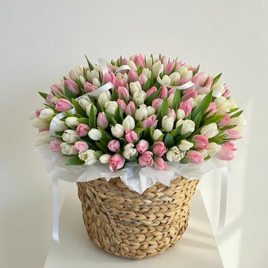 Сад нежно-розовых тюльпанов