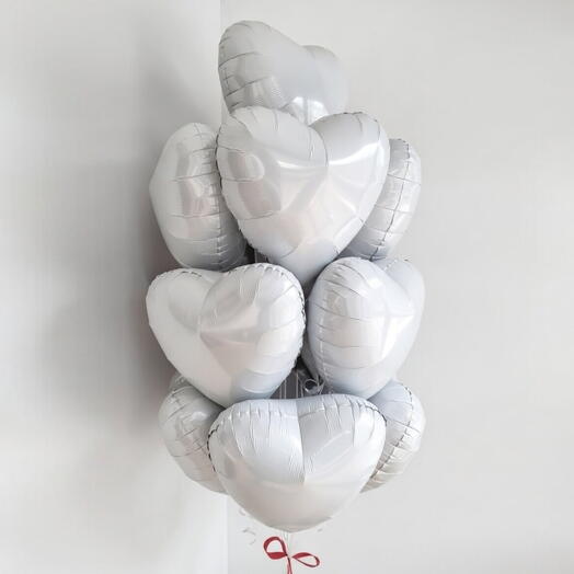 Набор из 10 фольгированных гелиевых шаров в форме сердца(белые)