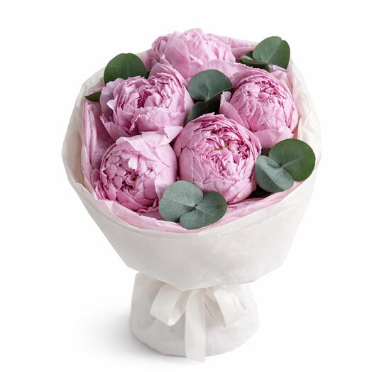 5 Pink Peonies and Season greens
