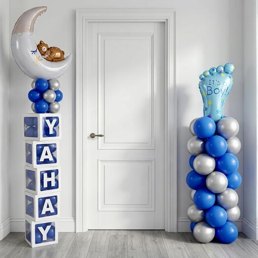 Royal Blue Baby Balloon Setup – Chrome Silver with Footprint   Crest Foil