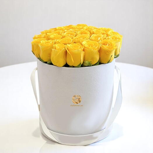 Yellow Roses in Round Box