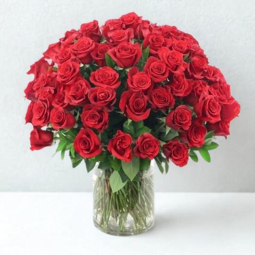 51 Premium Red Roses Glass Vase