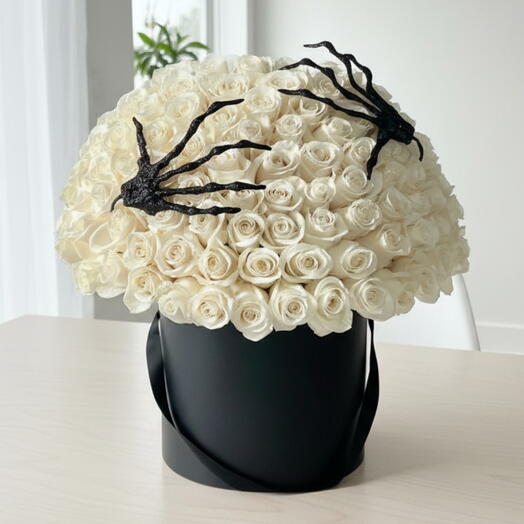 101 roses blanches dans une boîte noire