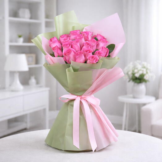 Rosy Garden Charm  21 Pink Roses Bouquet