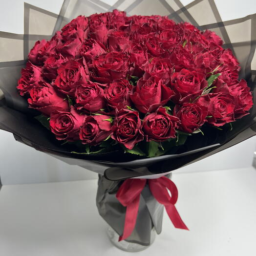 Grand Red Roses in Black Wrapping