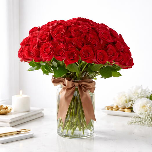 Jarrón Radiance con 51 rosas rojas