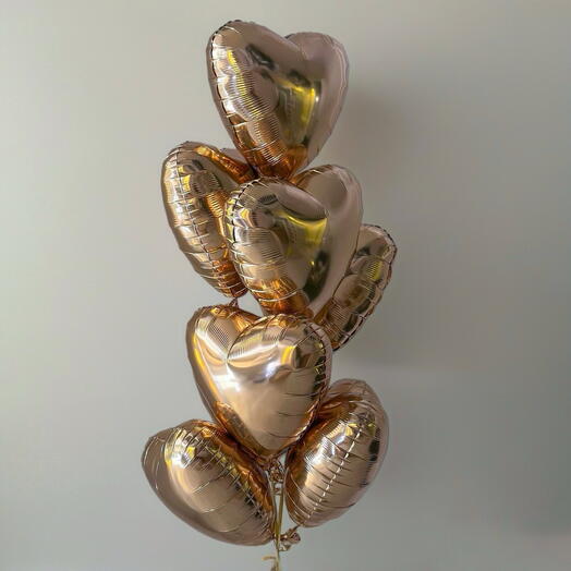 HELIUM BALLOONS 7 ROSE GOLD HEARTS