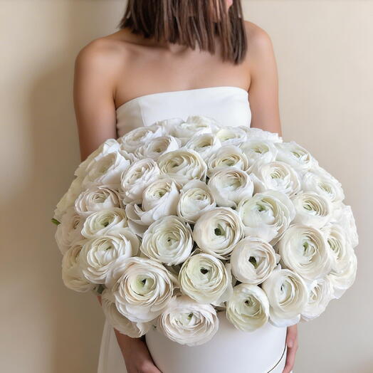 Caja de flores con ranúnculos blancos 81 uds