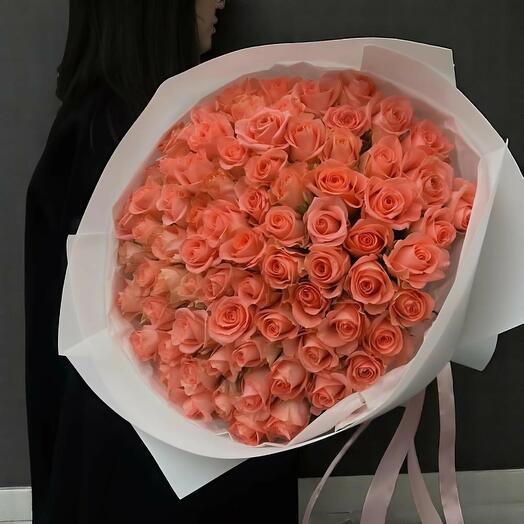 Usbsl Bouquet – 70 Premium Orange Roses in White Wrap