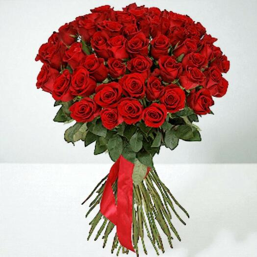 Red rose bouquet wrapped with red ribbon