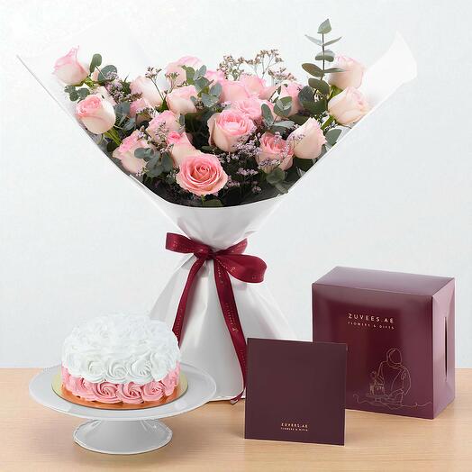 Ramo Rosa Real con Pastel