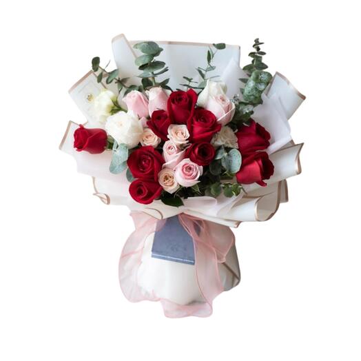 Романтический букет красных и розовых роз