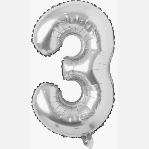 Silver Number Three Helium Balloon 40 Inches