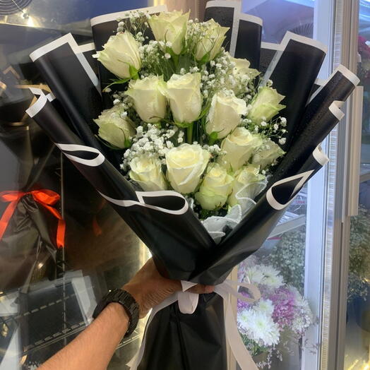 White Rose Black Wrapping Paper