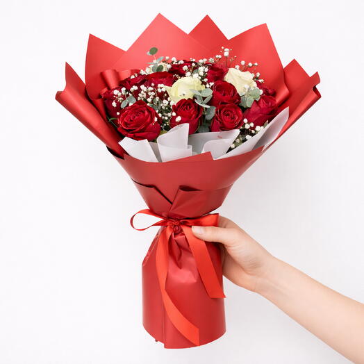 Классическая любовь – 21 красно-белая роза