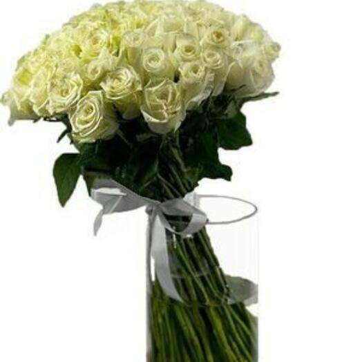 White roses with vase