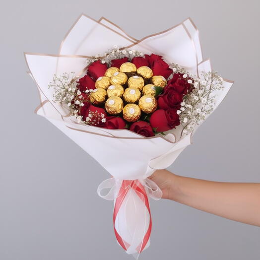 Букет сладких роз с Ferrero