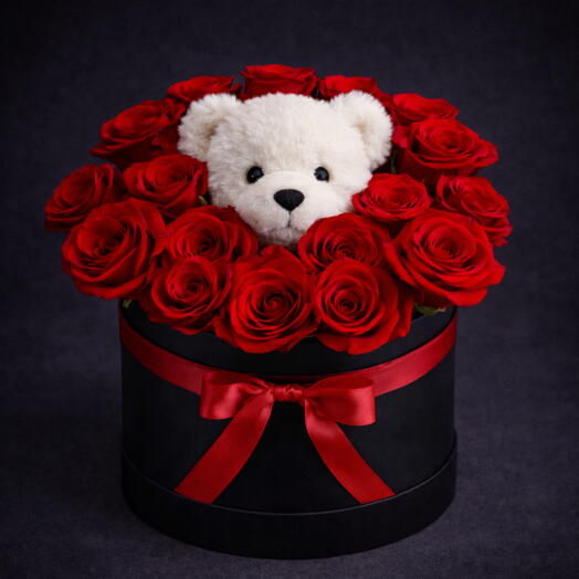 Peeking Out Teddy Rose Box