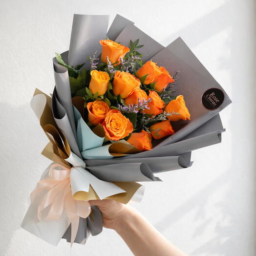 Sunset Charm 12 Orange Roses