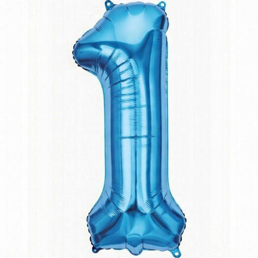 Синий фольгированный шар-цифра 1 (наполнен гелием)