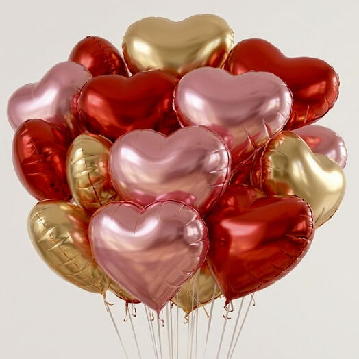 Float Into Her Heart — 15 Red and Gold Heart Balloons