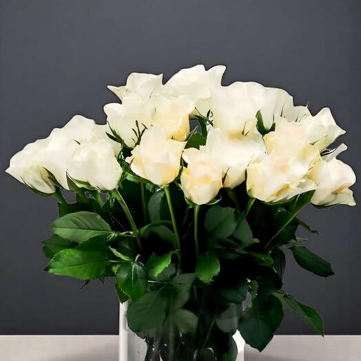 Elegant White Roses in Vase – 40 cm Height, 20 cm Width