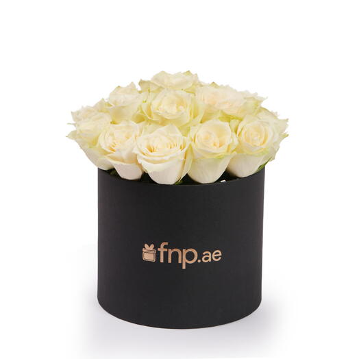 Premium White Roses in Black Box