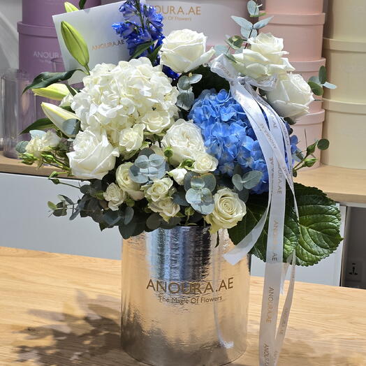 Blue   white Flowers in a box
