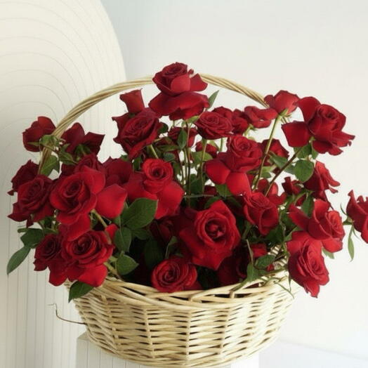 Flor en una cesta (50 rosas)