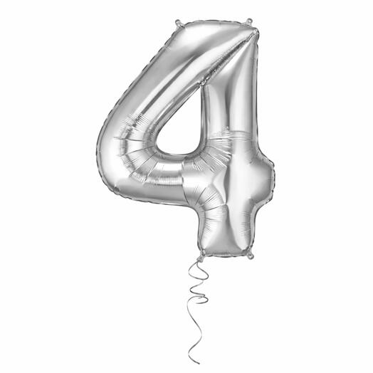 Silver Number Four Helium Balloon 40 Inches