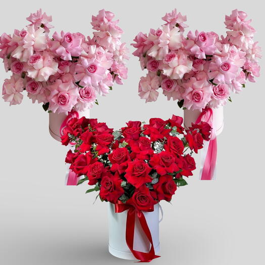TRIO Medium Valentine s Box _ Red Or Pink Premium Classic Rose Boxes
