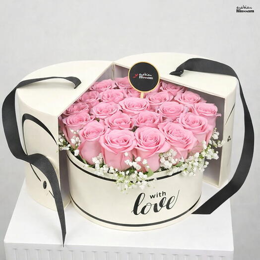 Romantic Pink Roses In A White Box
