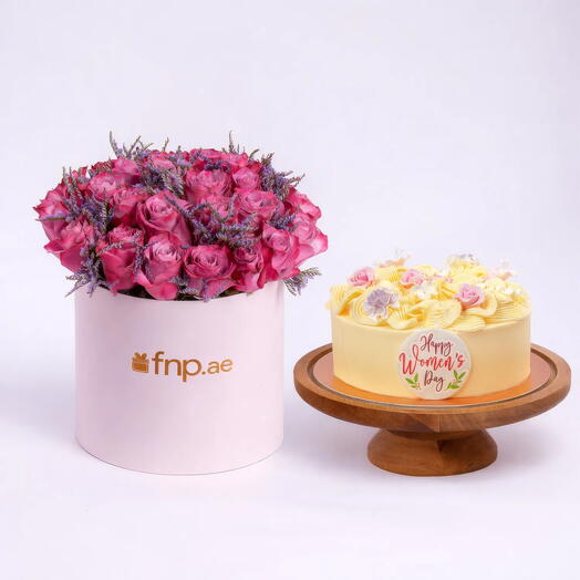 Combo de roses de luxe et gâteau à la crème