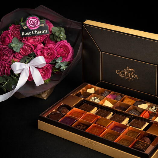 Peony rose and godiva chocolte