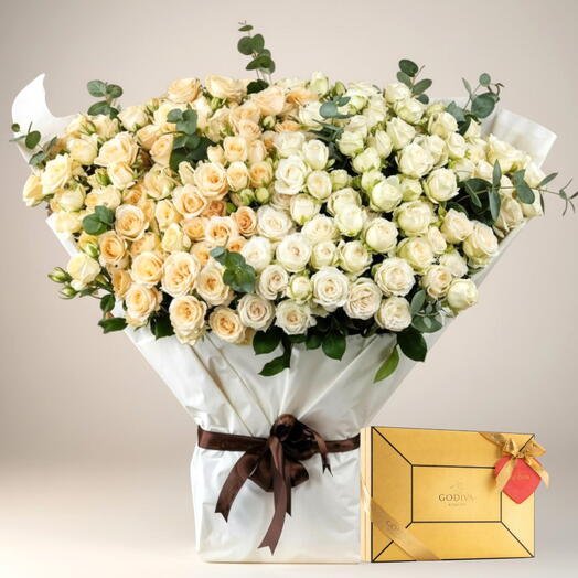 Luxury White and Peach Rose with Godiva Combo