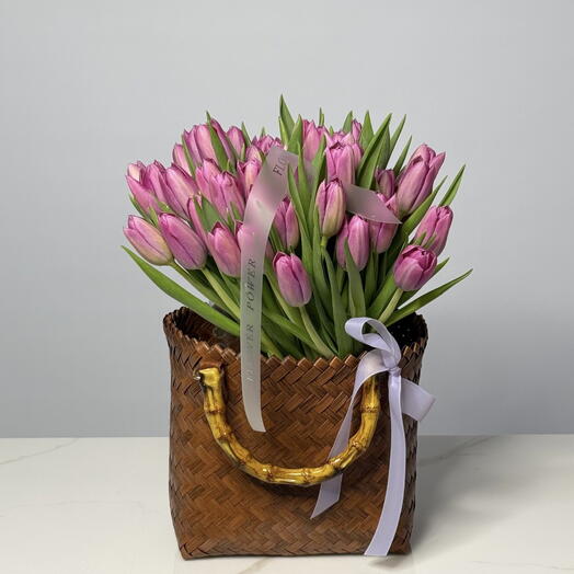Midnight Tulip: A Basket of 50 Purple Tulips