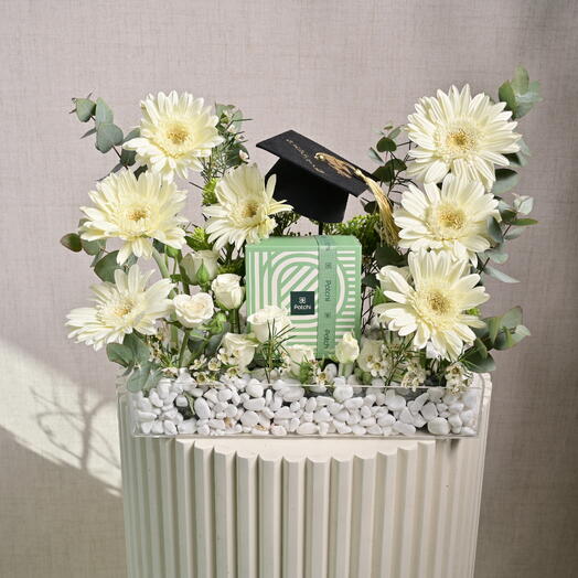 Graduation Flower Tray Arrangement with Patchi Chocolate  6708