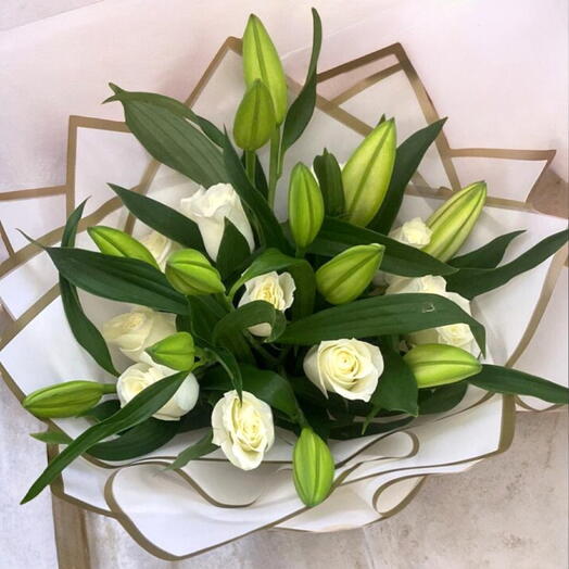 Elegant White Lily   Rose Bouquet