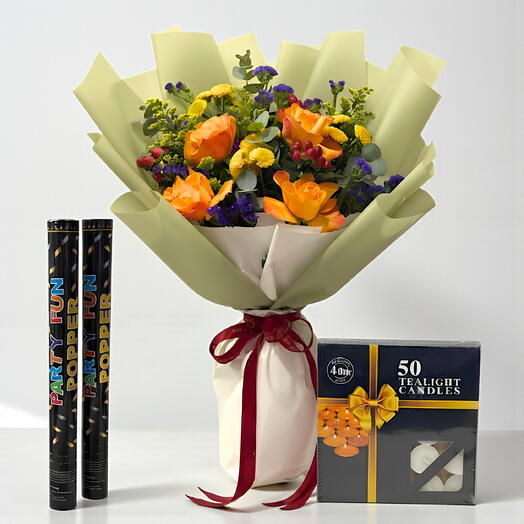 Набор для празднования Дивали – Цветы, 50 чайных свечей-попперов | Доставка в тот же день — Дубай