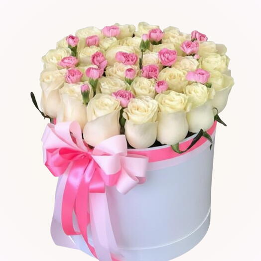 Gardenia Gardens: 20 stem white rose, 3 stem pink spray rose