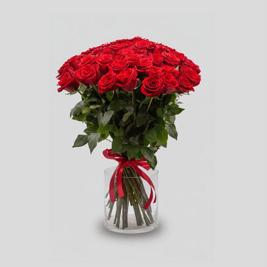 51 Premium Red Roses in Glass Vase | Luxury Romantic Arrangement | UAE Delivery