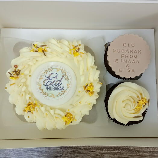 Eid Mubarak Bento cake and 2 cupcakes combo