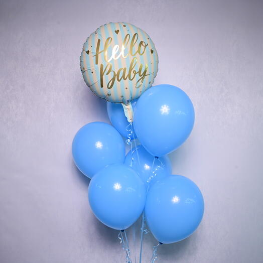 6 Blue Latex   1 Hello Baby Foil Balloon-5710
