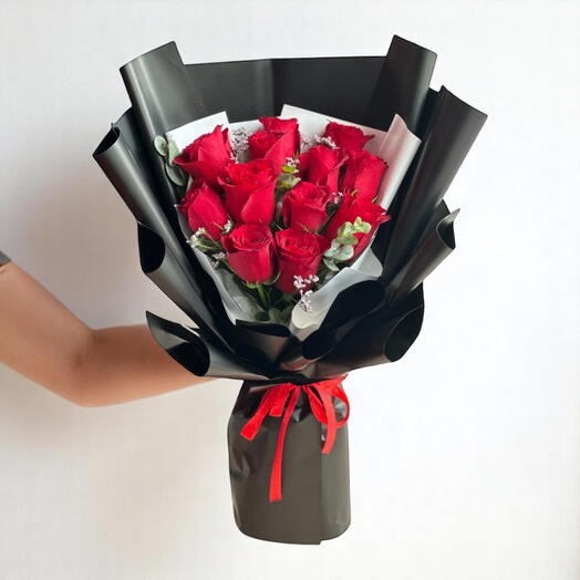 Elegant 11 Red Roses Bouquet  Luxury Gift of Romance