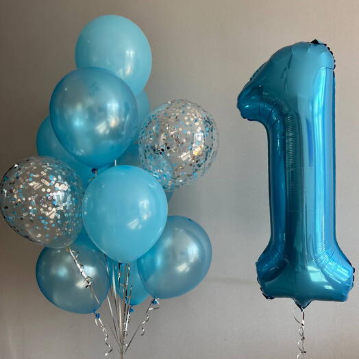 Mystic Blue Helium Balloon Set with Number