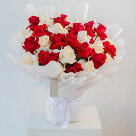 Love Story- Red and white Rose Hand bouquet