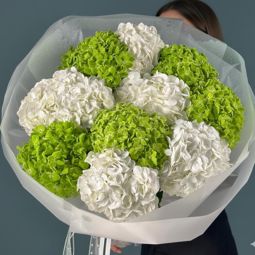 10 Green N Extra White Premium Hydrangea Bouquet