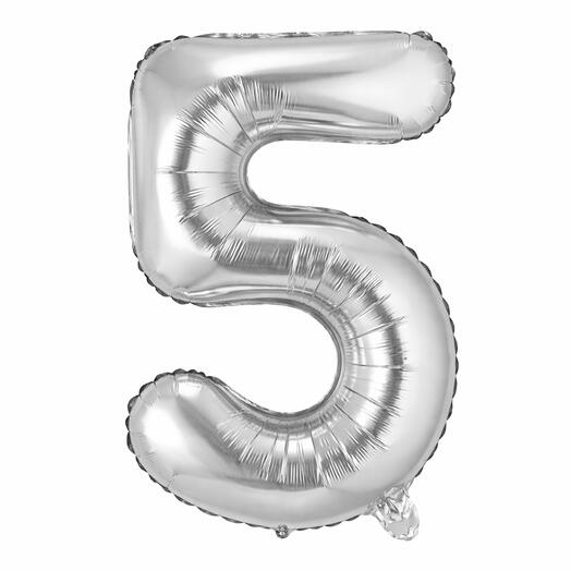 Silver Number Five Helium Balloon 40 Inches