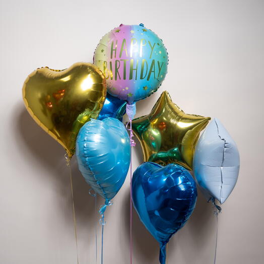 Happy Birthday Colorful Heart   Star Foil Balloon Set  7426